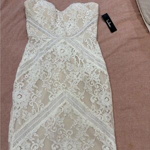 Lulu's White Lace Strapless Dress
